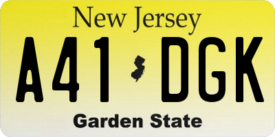 NJ license plate A41DGK