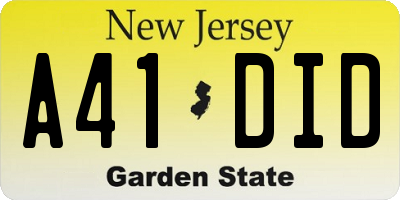 NJ license plate A41DID
