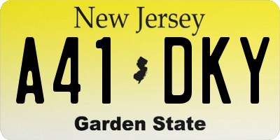 NJ license plate A41DKY