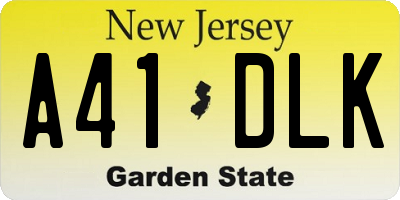 NJ license plate A41DLK