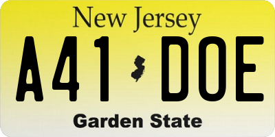 NJ license plate A41DOE