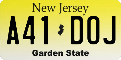 NJ license plate A41DOJ