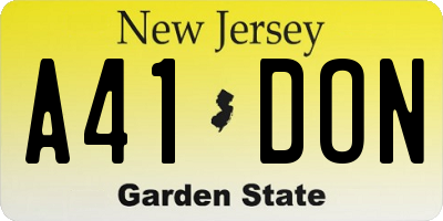 NJ license plate A41DON