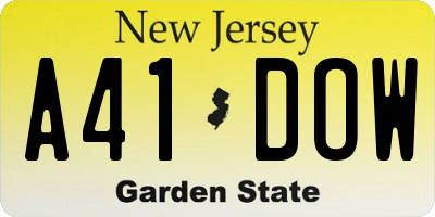 NJ license plate A41DOW