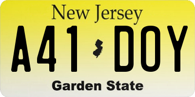 NJ license plate A41DOY