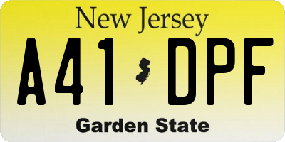 NJ license plate A41DPF