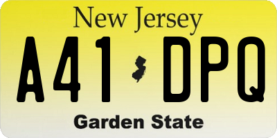 NJ license plate A41DPQ