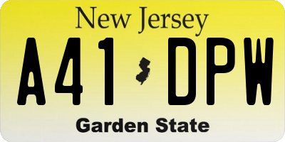 NJ license plate A41DPW