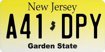 NJ license plate A41DPY