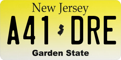 NJ license plate A41DRE