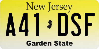NJ license plate A41DSF