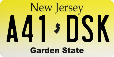 NJ license plate A41DSK