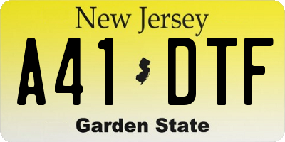 NJ license plate A41DTF