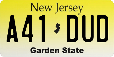 NJ license plate A41DUD
