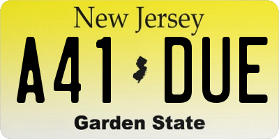 NJ license plate A41DUE