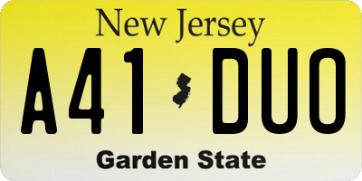 NJ license plate A41DUO