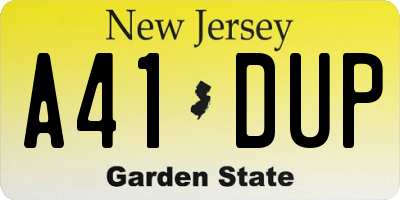 NJ license plate A41DUP
