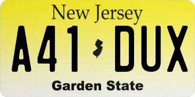 NJ license plate A41DUX