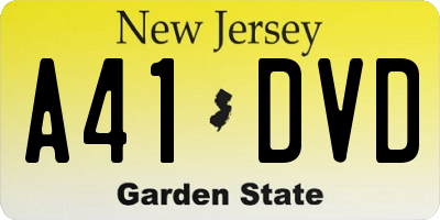 NJ license plate A41DVD