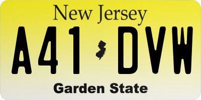 NJ license plate A41DVW
