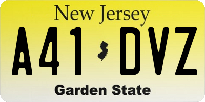 NJ license plate A41DVZ