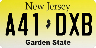 NJ license plate A41DXB
