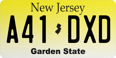NJ license plate A41DXD