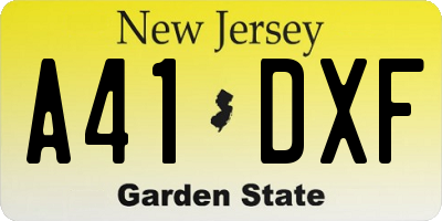 NJ license plate A41DXF