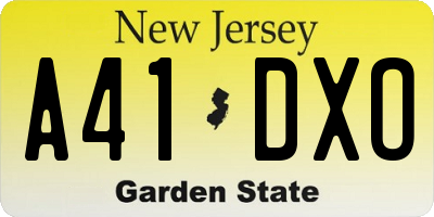 NJ license plate A41DXO