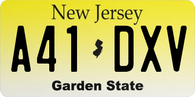 NJ license plate A41DXV