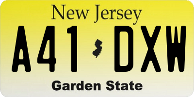 NJ license plate A41DXW