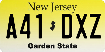 NJ license plate A41DXZ