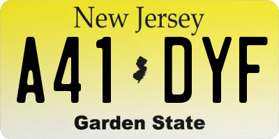 NJ license plate A41DYF