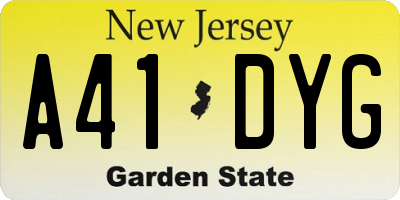 NJ license plate A41DYG