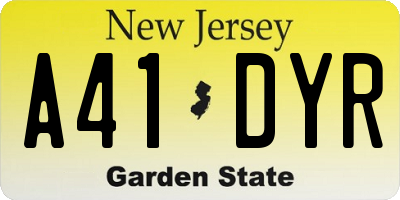 NJ license plate A41DYR