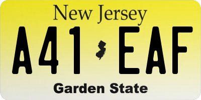 NJ license plate A41EAF