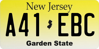 NJ license plate A41EBC