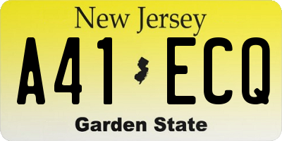 NJ license plate A41ECQ