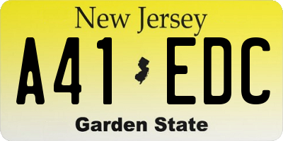 NJ license plate A41EDC