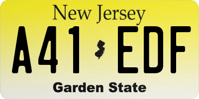NJ license plate A41EDF