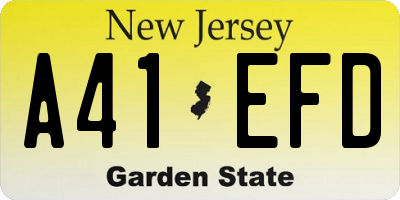 NJ license plate A41EFD