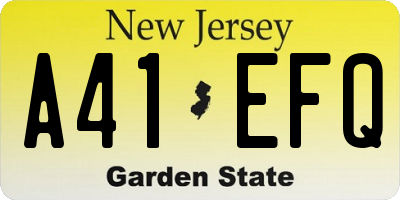 NJ license plate A41EFQ