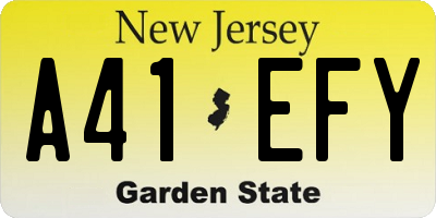 NJ license plate A41EFY