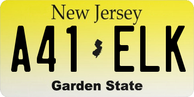 NJ license plate A41ELK