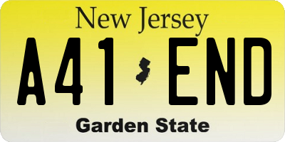 NJ license plate A41END