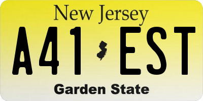 NJ license plate A41EST