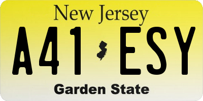 NJ license plate A41ESY