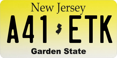 NJ license plate A41ETK