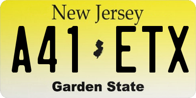 NJ license plate A41ETX