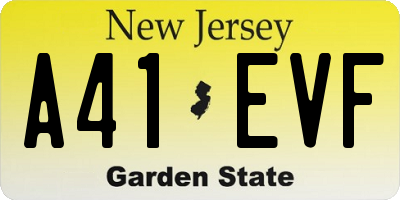 NJ license plate A41EVF